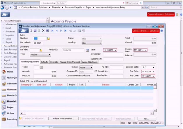 Figure 8- Dynamics SL screen shot accounts payable 