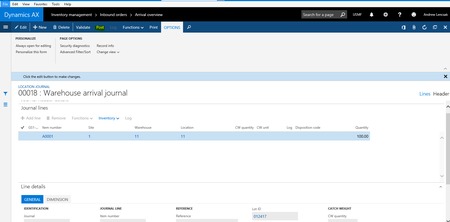 Microsoft Dynamics AX Warehouse arrival journal