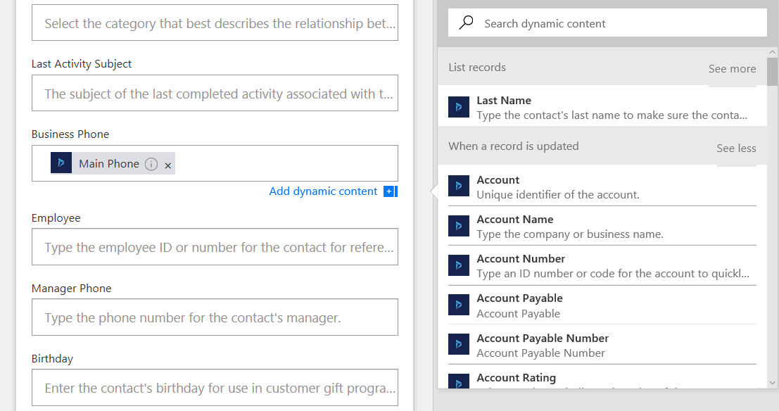 Microsoft Flow : Show advanced options 