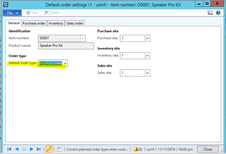 Microsoft Dynamics AX :Default settings 