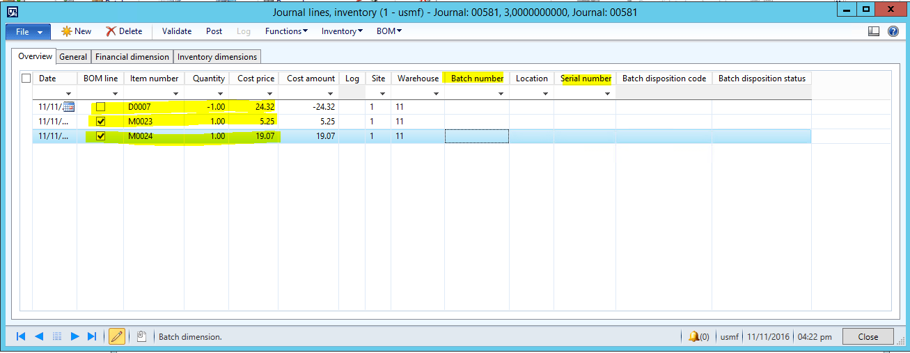 Microsoft Dynamics AX : journal lines 