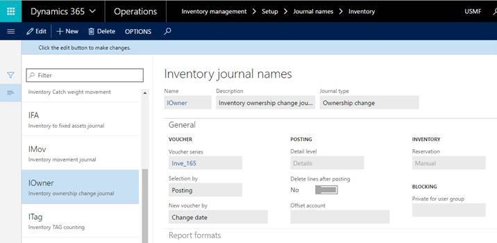 Microsoft Dynamics 365 operations Inventory journal names 