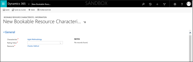 Microsoft Dynamics 365 PSA Data: Bookable Resource Characteristic: