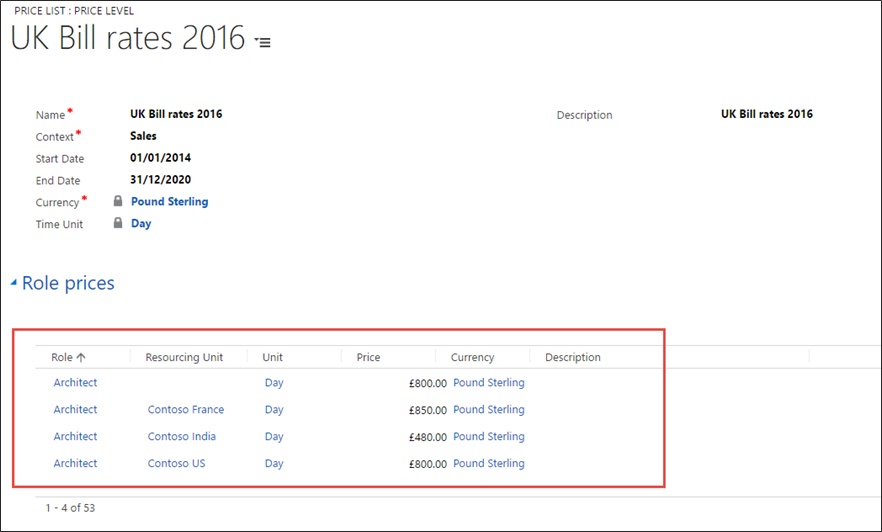 Microsoft Dynamics 365 Bill Rates 