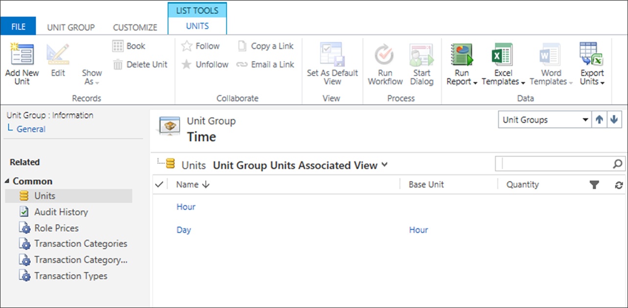 Microsoft Dynamics 365 PSA Unit Group : units associated 