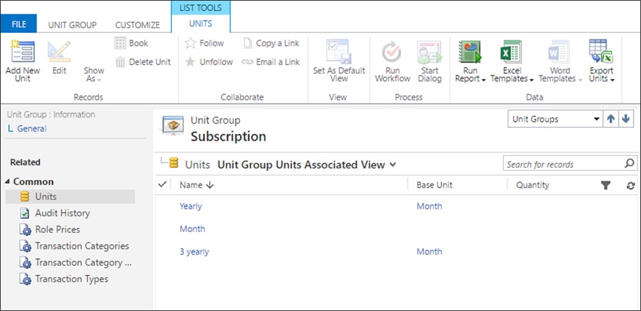 Microsoft Dynamics 365 PSA : Unit Group Subscription 
